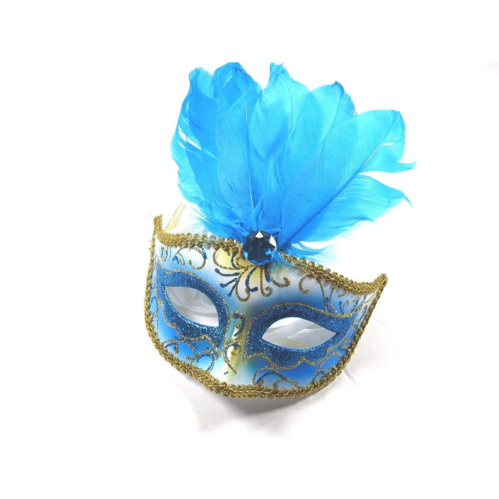 Eye Mask Womens Halloween Mardi Gras Feather Blue Masquerade Mask One Size New